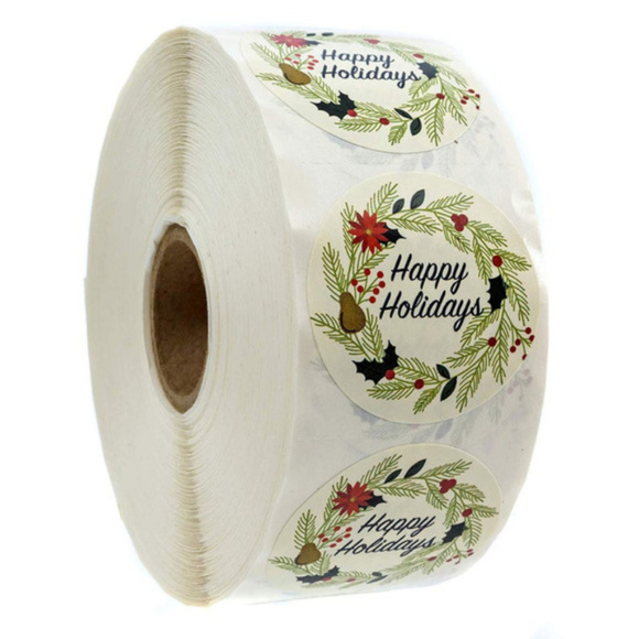 1000 wafer Christmas wreath Happy Holidays sticker - Picture 6 of 7